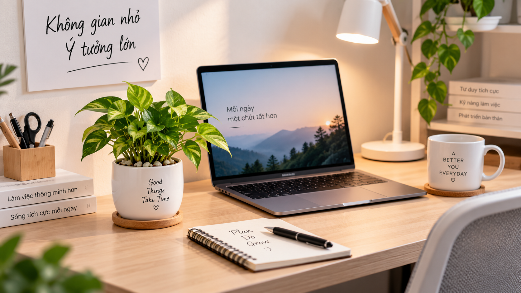 Cây để bàn nhỏ phù hợp với bàn làm việc văn phòng