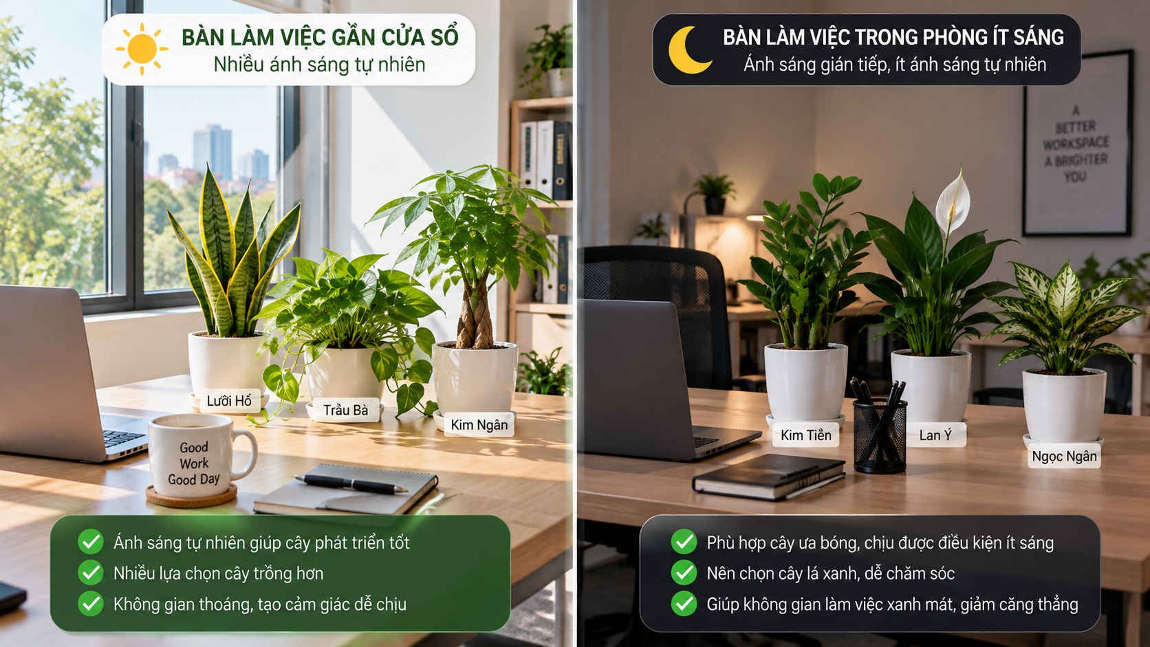 Chọn cây văn phòng theo điều kiện ánh sáng