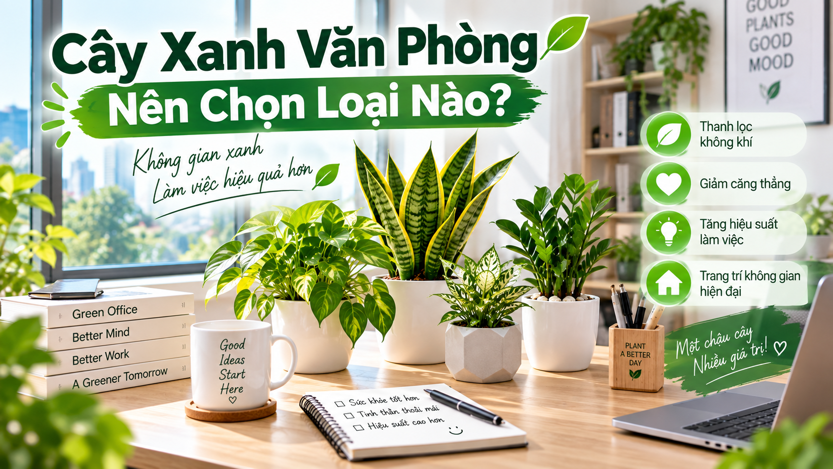 Cây xanh văn phòng tạo không gian làm việc xanh mát